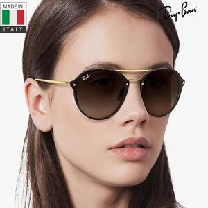 Ray-Ban Gold and Brown Aviator Sunglasses